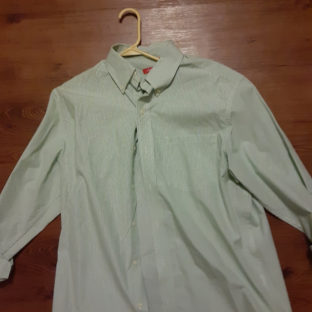 Green Stripe Izod Dress shirt button down L